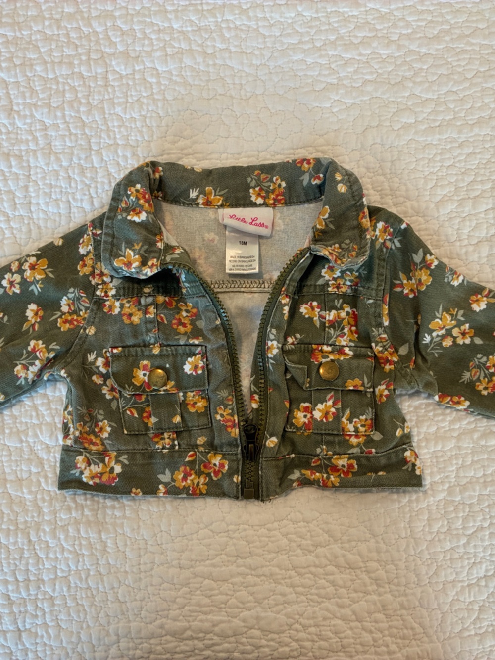 Little Lass Olive Floral Print Kids Jean Jacket